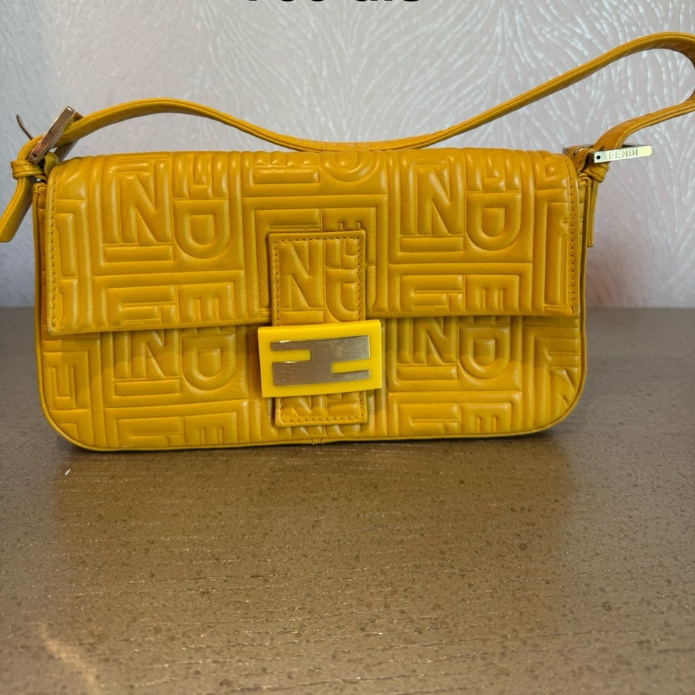 Fendi Yellow Embossed Shoulder Bag